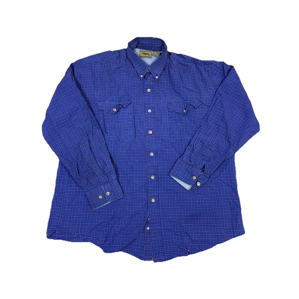 Roper Large Plaid Button Down Shirt Blue Western Long‎ Sleeve Cotton
